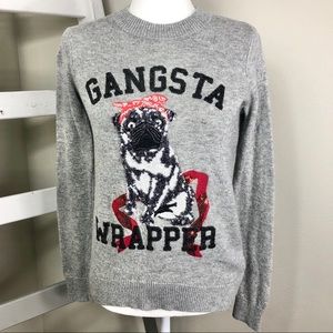 H&M Gangasta Wrapper Sequin Pug Ugly Xmas Sweater